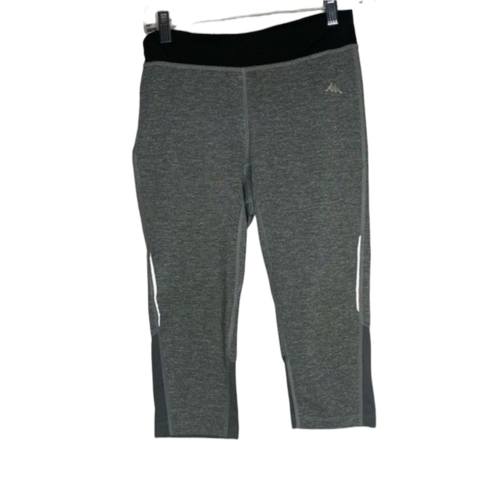 Kappa Gray Black‎ Cropped Cross Training Reflective Mesh Panel Leggings Small